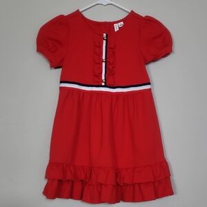 Janie And Jack Ponte Ruffle Dress Size 4T Red Blue White Puff Sleeve Classic